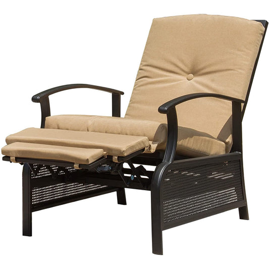 Fio Patio Metal Frame Recliner Chair with Cushions - Khaki