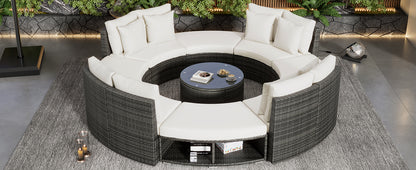 Serrano 9 Pc Outdoor Patio Circular Outdoor Sofa Set - Beige