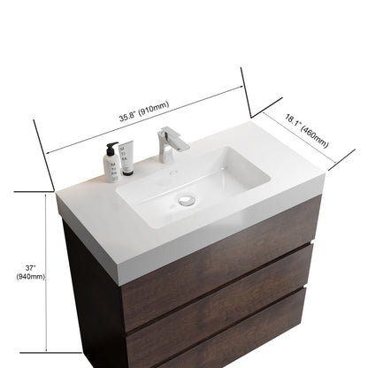 Kito  36" Bathroom Vanity with Sink  without Drain and Faucet - Walnut