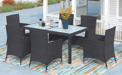 Neta 7 Pc Outdoor Patio Wicker Dining Set - Black