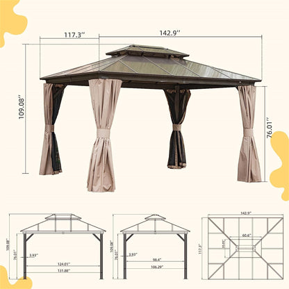 Newton 10 X 12 ft Outdoor Galvanized Steel Roof Gazebo - Brown