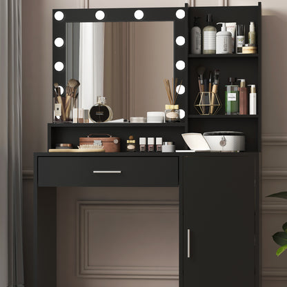 Vez Vanity Desk with Mirror & Light - Black