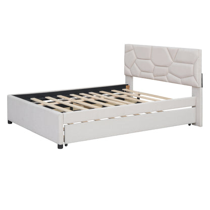 Brick Full Size Platform Bed with 2 drawers and Twin Size Trundle - Beige