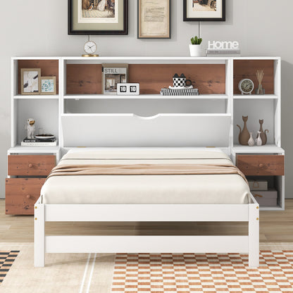 Jo Twin Size Platform Bed w Storage Headboard and Drawers - White