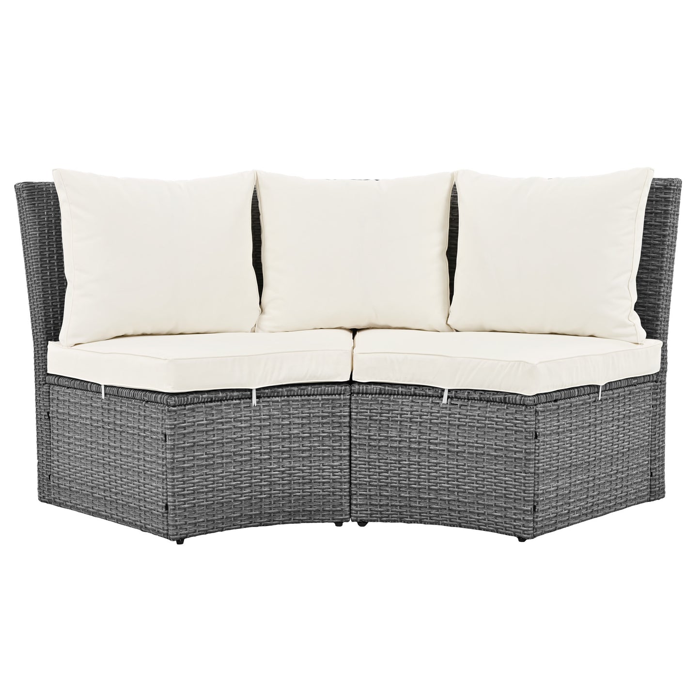 Marvelo 5 Pc Round Rattan Sectional Sofa Set - Beige