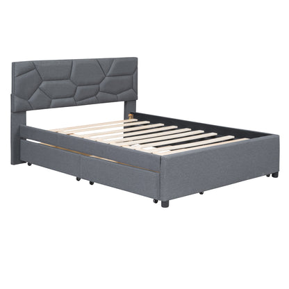 Brick Full Size Platform Bed with 2 drawers and Twin Size Trundle - Gray