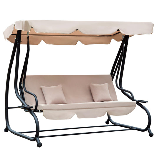 Delora 3-Seat Patio Swing Chair with Canopy - Light Brown