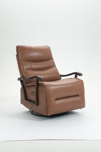 Tyler Swivel Power Recliner with Solid Wood Armrests - Orange