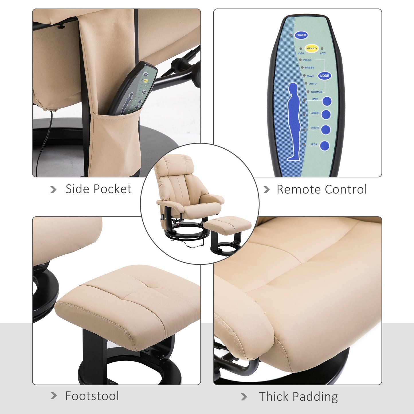 Rexi Massage Recliner Chair with Ottoman - Beige