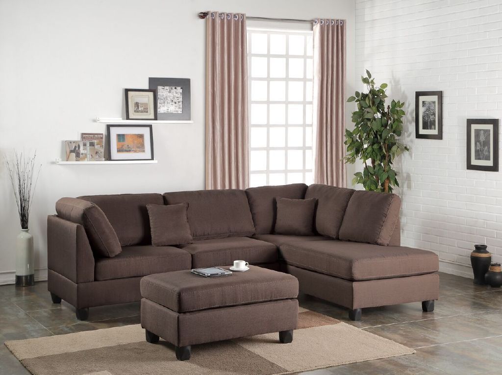 Esra 3pc Sectional Reversible Chaise Sofa And Ottoman - Chocolate