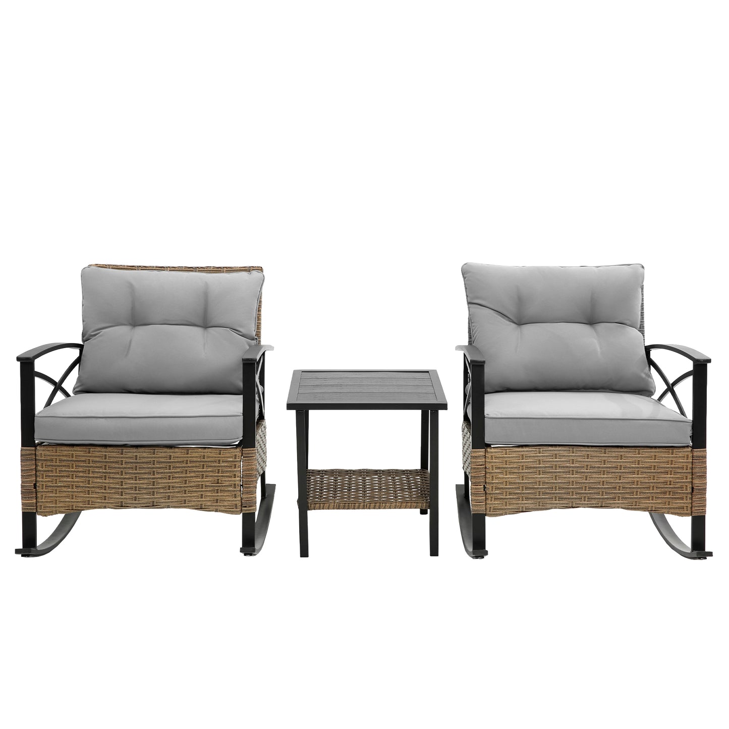 Stearns 3 Pc Rocking Rattan Set - Gray