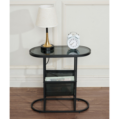 Duet Acacia Oval Small Side Tables  (Set of 2) - Black