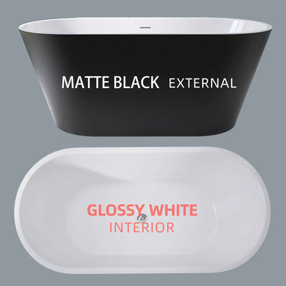 Madison 59" Minimalist  Acrylic Freestanding Soaking Bathtub  -  Matte Black