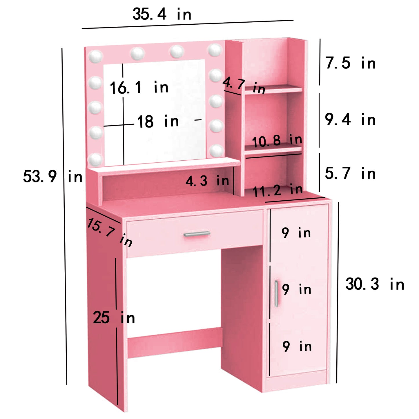 Vez Vanity Desk with Mirror & Light - White