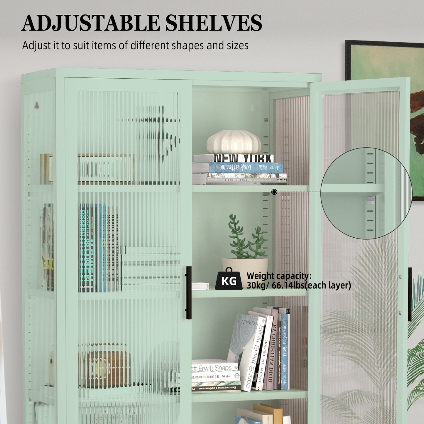 Pratt Glass Double Door Storage Cabinet - Mint Green