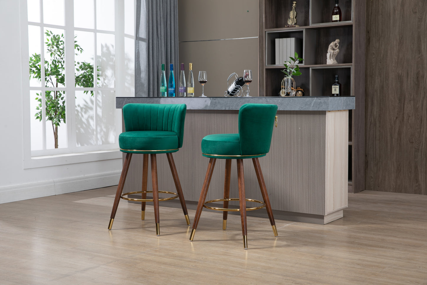 Emily  Bar Stools with Back and Footrest  - Emerald Set of 2