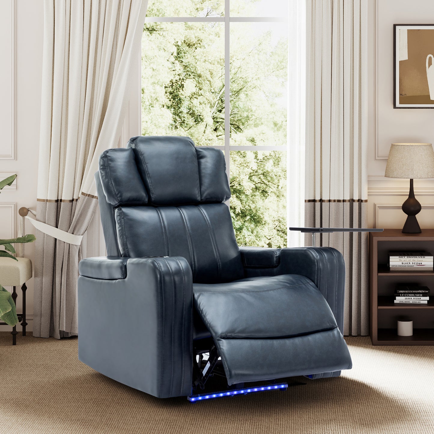 Xavier PU Leather Power Recliner - Blue