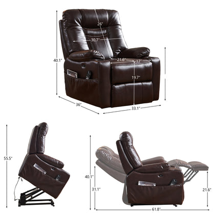 Cove Large size Electric Power Lift Recliner Chair with Massage and Heat - Brown