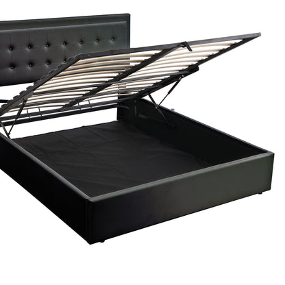 Fenix Queen Size Tufted Platform Bed w Hydraulic Storage -Black