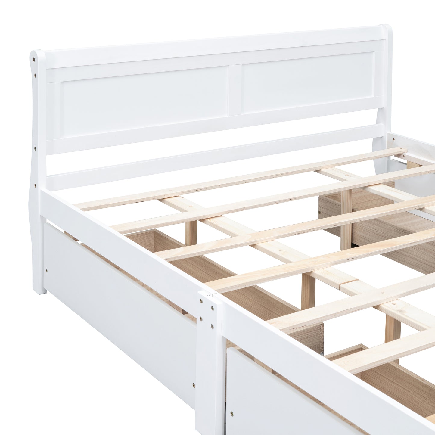 Meg Queen Size Wood Platform Bed with 4 Drawers - White