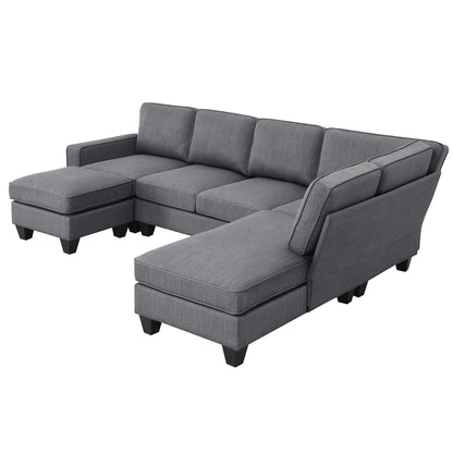 Vortex 7-seat Linen Fabric L-shaped Sectional Sofa - Gray