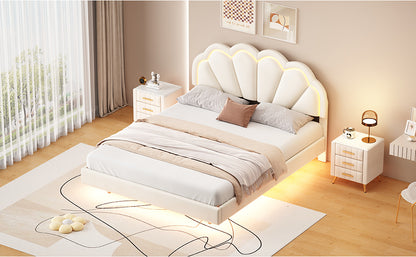 Atlantic Queen Size Platform Bed Frame withe LED - Beige