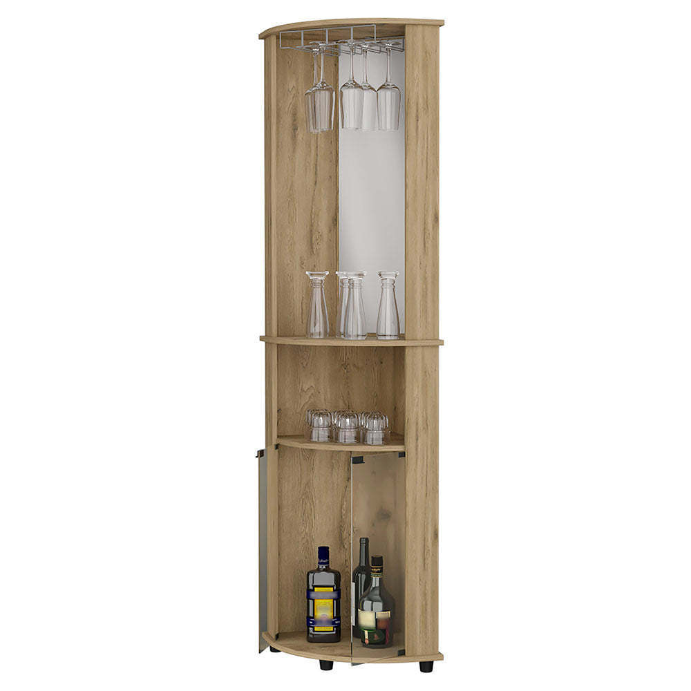 Kempwell 2-Door 2-Shelf Corner Bar Cabinet with Glass Rack - Macadamia