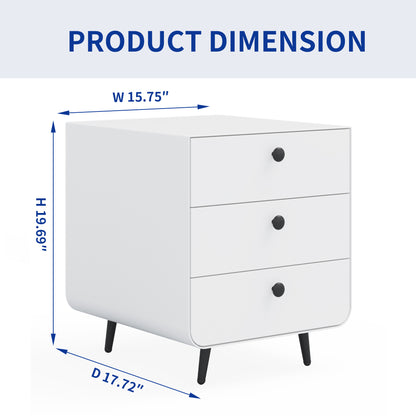 Jif Modern Nightstand With 3 Drawers - White