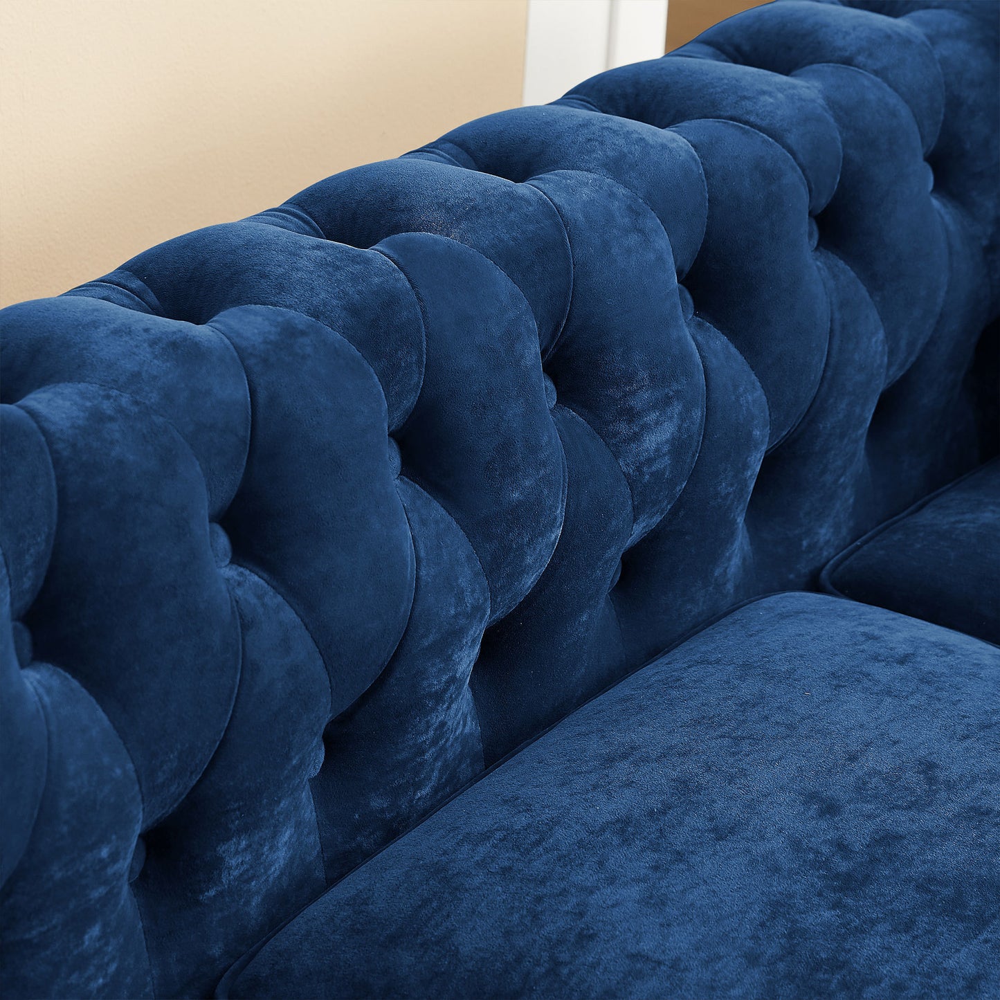 Nest Velvet Button Tufted L-shaped Sofa - Blue