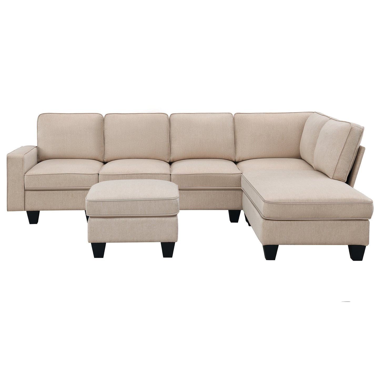 Vortex 7-seat Linen Fabric L-shaped Sectional Sofa - khaki