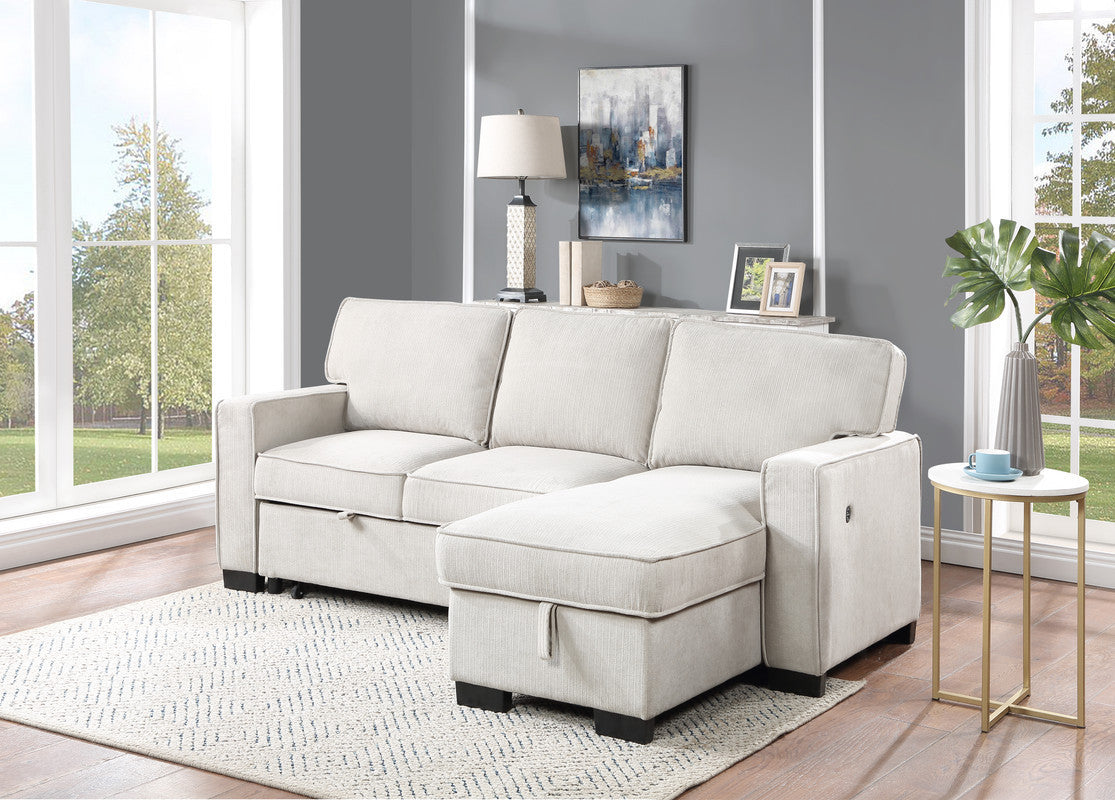 Estelle Fabric Reversible Sleeper Sectional with Drop-Down Table - Beige