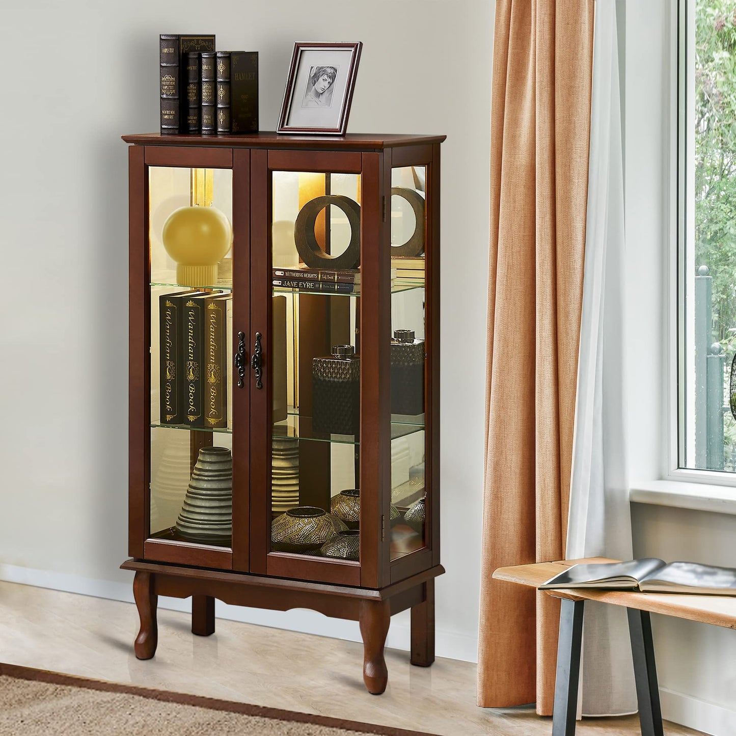 Karla Lighted Curio Diapaly Cabinet - Walnut