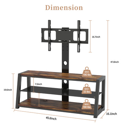 Up TV Stand Tempered Glass Height Adjustable - Black