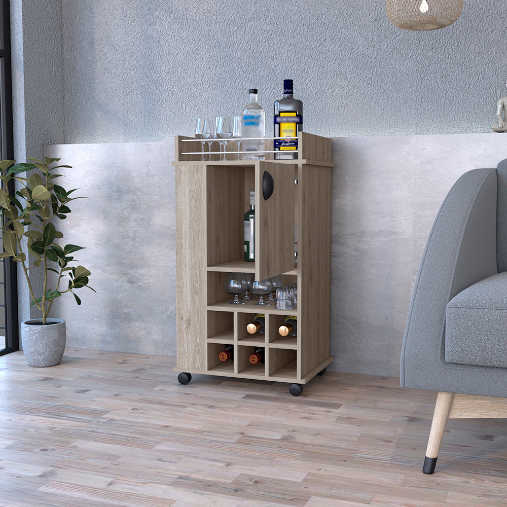 Six Wine Cubbies Bar Cart  - Natural