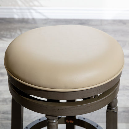 Viva Counter Stool, Weathered Gray Finish, French Gray Leather Seat