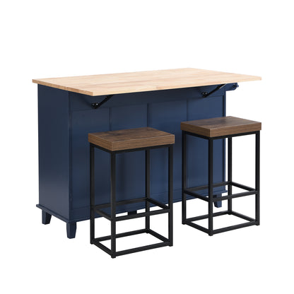 TOPMAX  Kitchen Island Set with 2 Seatings - Blue