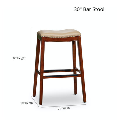 Casa  30" Bar Height Saddle Stool, White Finish, Gray Leather Seat