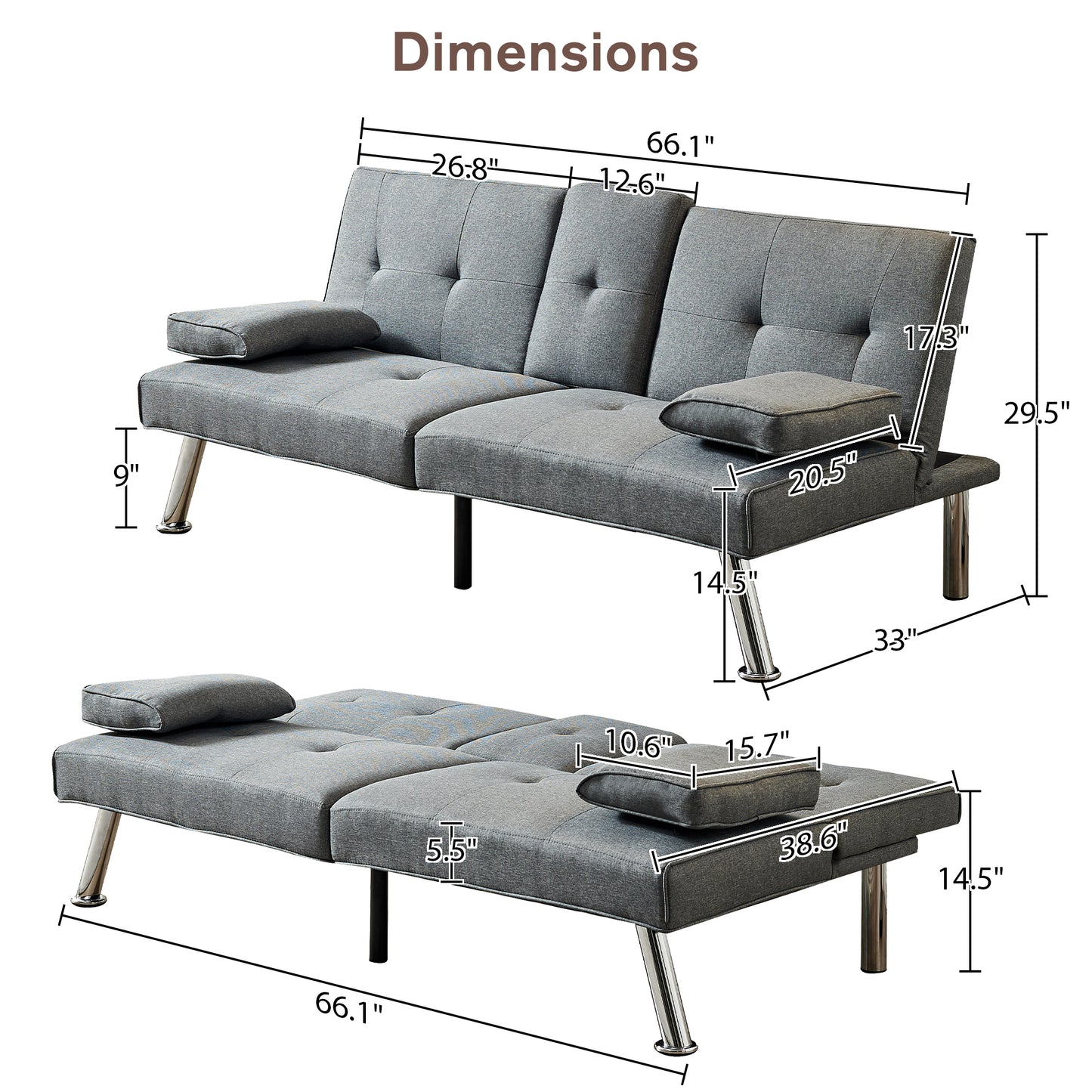 Jax Convertible Fabric Sofa Bed  - Grey