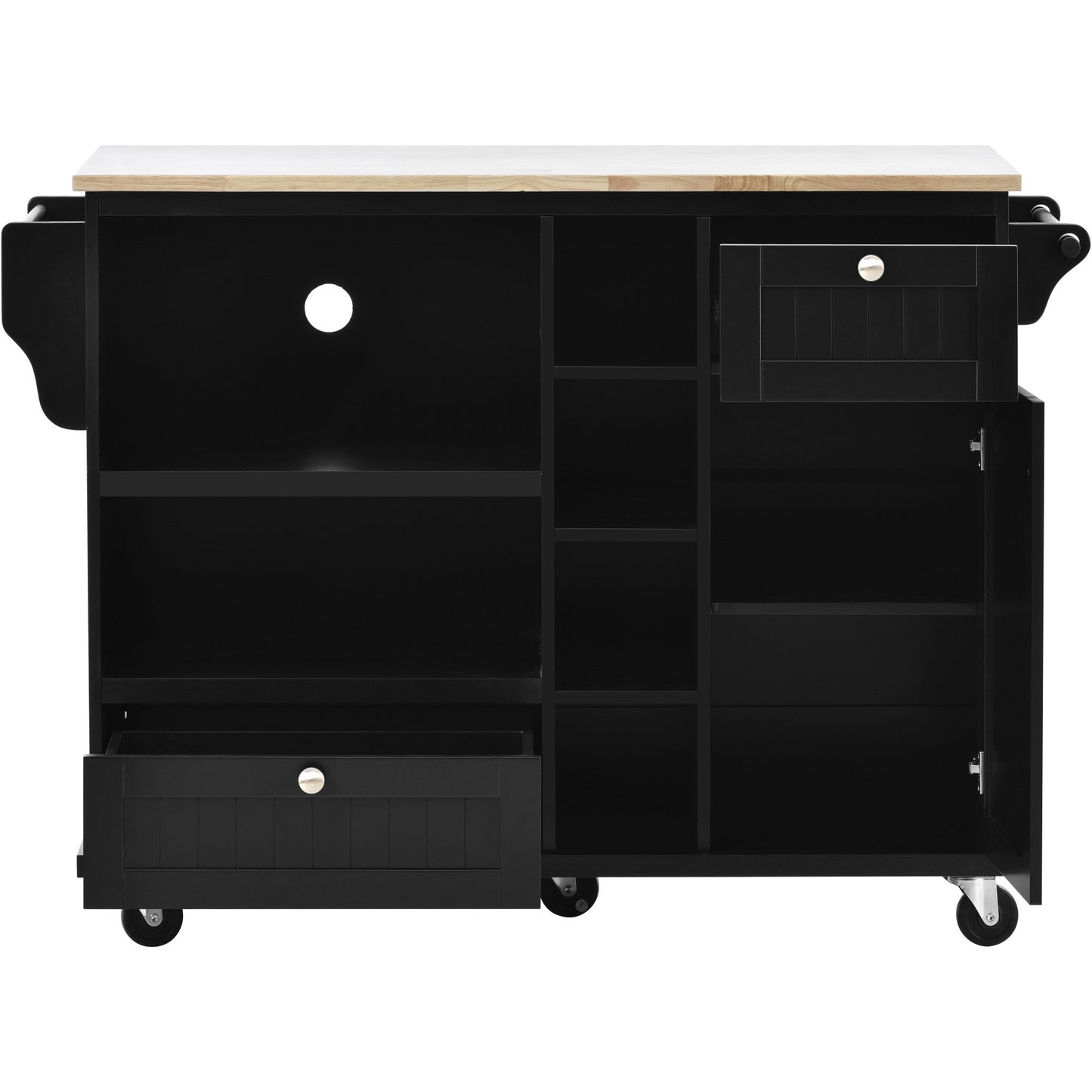 Retro Kitchen Island Cart with Storage Cabinet -Black