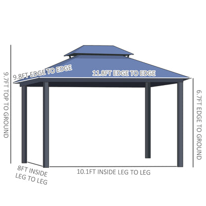 Pok 10 x 12 ft Hardtop Gazebo Canopy with Double Roof - Gray