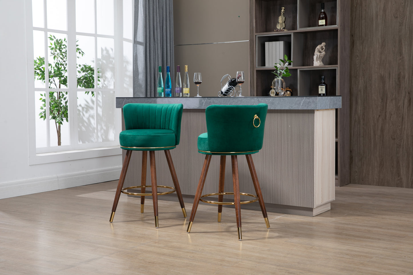 Emily  Bar Stools with Back and Footrest  - Emerald Set of 2