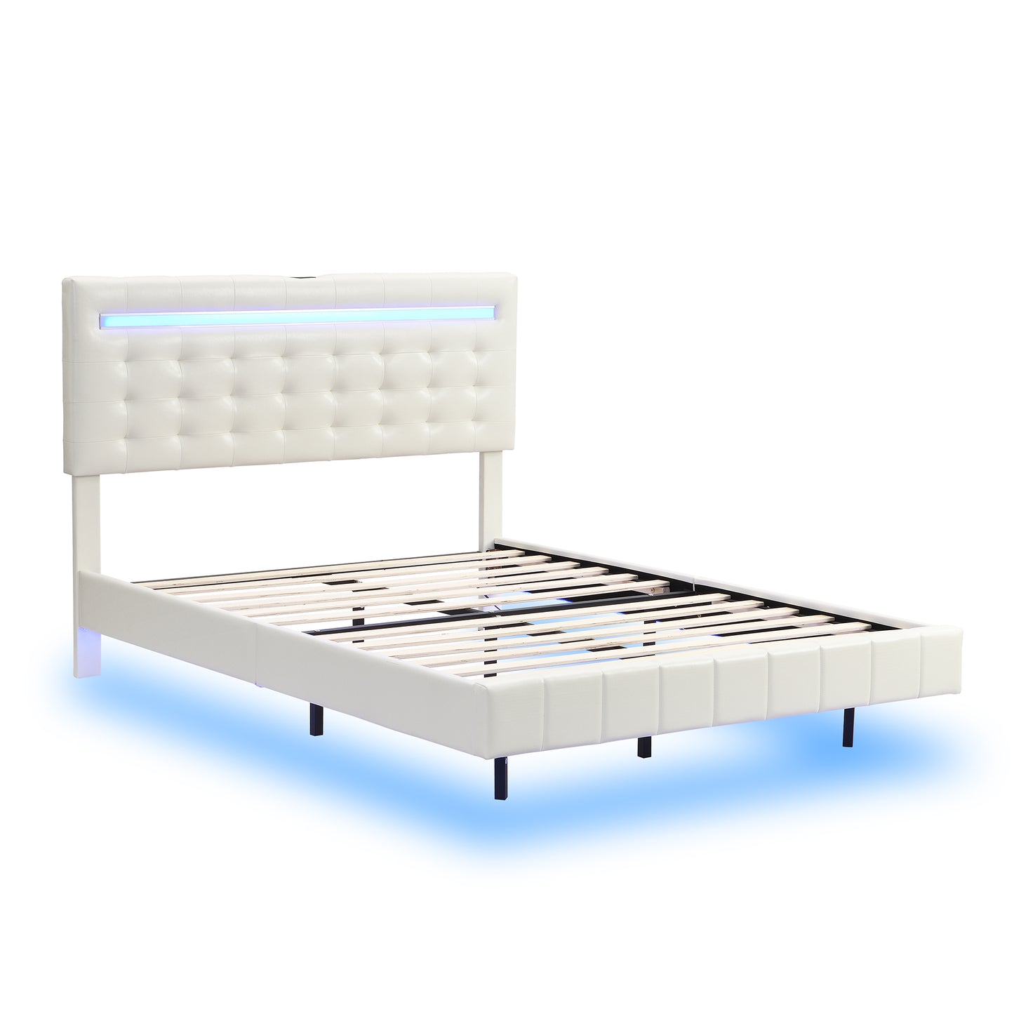 Marc Full Size Floating Bed Frame with LED - White