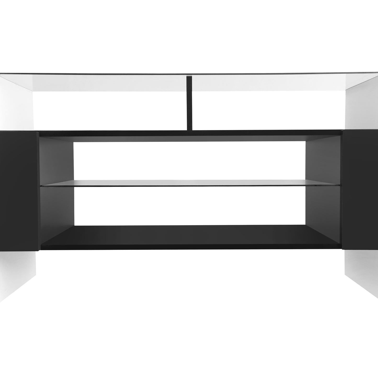 Trax TV Stand with 2 Illuminated Glass Shelves - White+Black