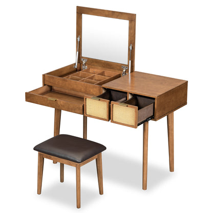 Volay Makeup Vanity Desk Set with Flip-top Mirror - Brown