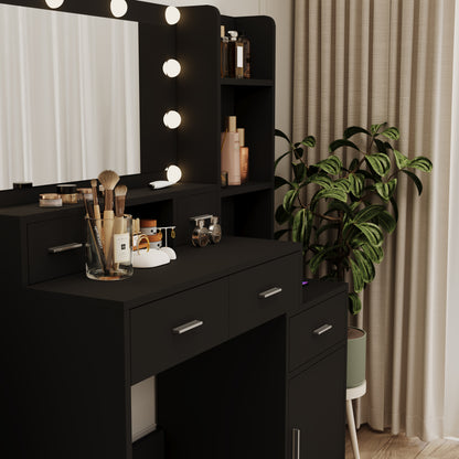 Kira Vanities Table With Mirror - Black