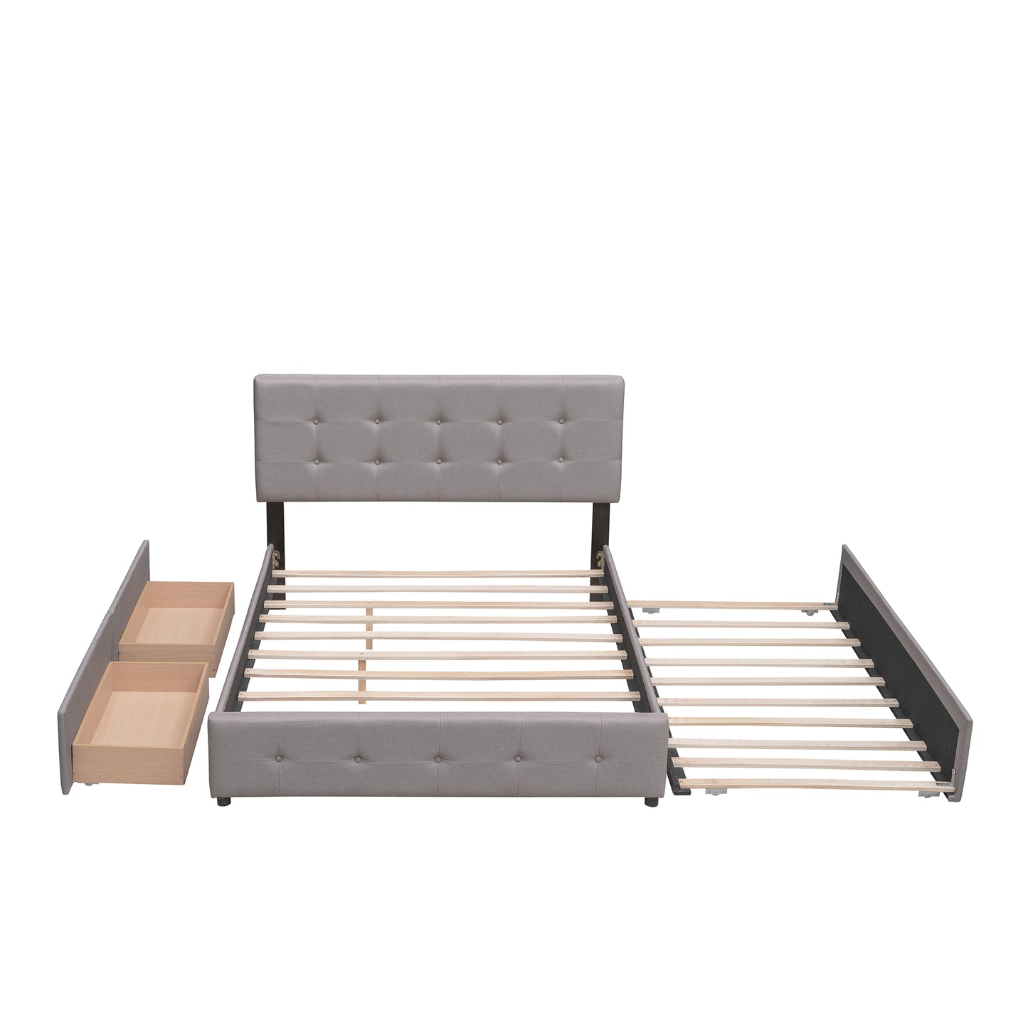 Draco Queen Size Platform Bed with 2 Drawers - Light Gray