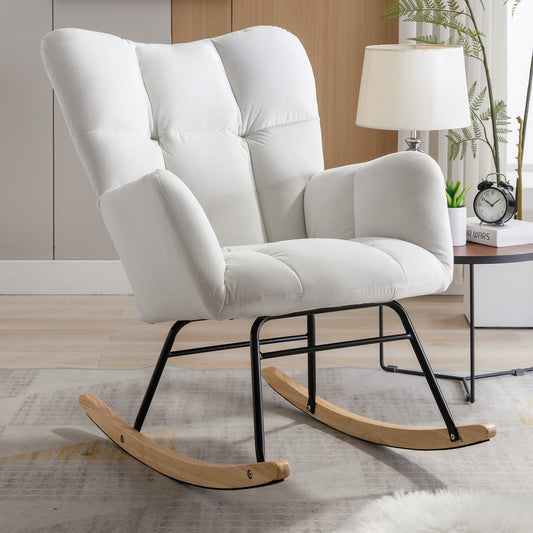 Noble Velvet Tufted Upholstered Rocking Chair - White