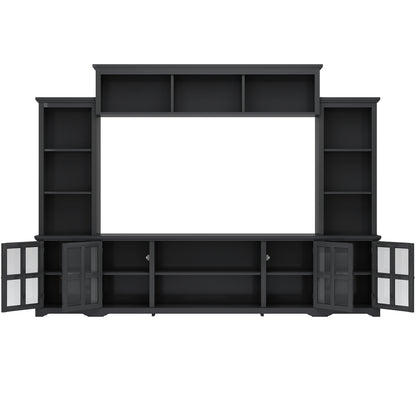 Tio Entertainment Wall Unit TV Stand with Tempered Glas - Black