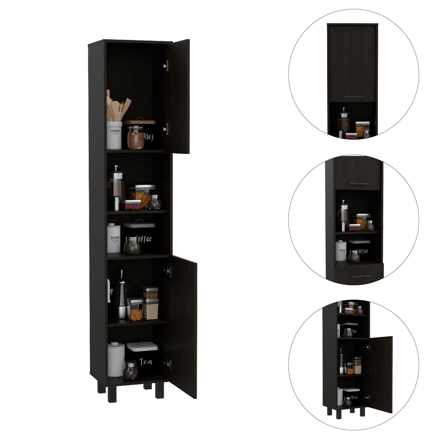Fota 2-Shelf Rectangle Pantry Cabinet - Black