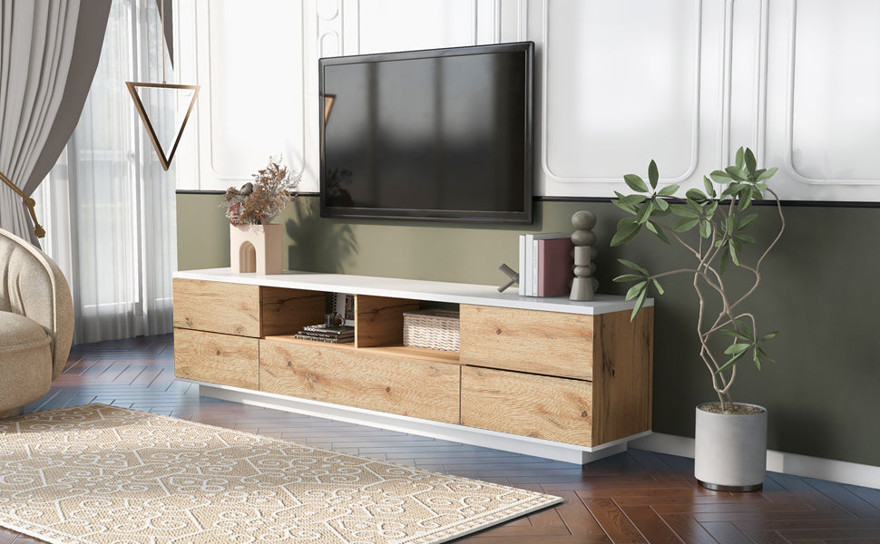 Dena Modern TV stand with Door Rebound Device - Natural+White